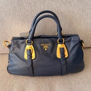 Prada Bauletto Tote Bag Soft Calfskin Lether in Navy